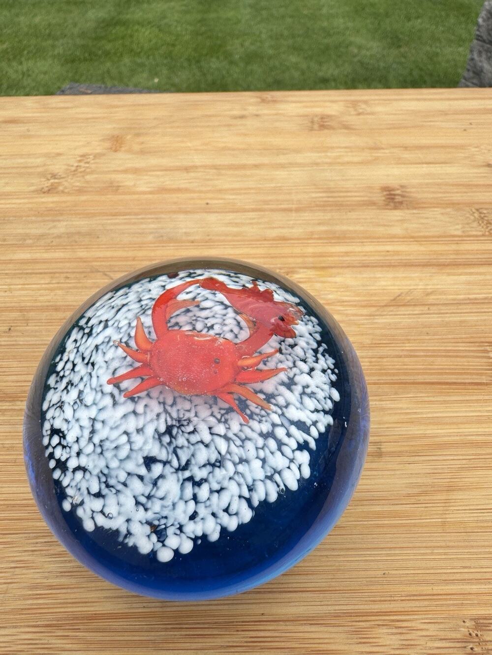 Vintage Murano Art Style Glass Crab Shrimp Aquarium Paperweight Blue 3-3/8”
